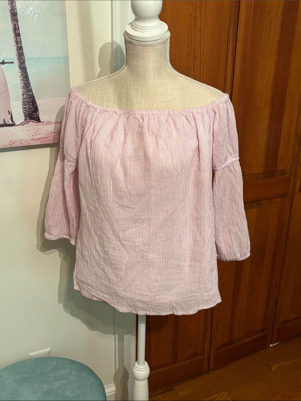 Light Pink striped Off-Shoulder Women's Top